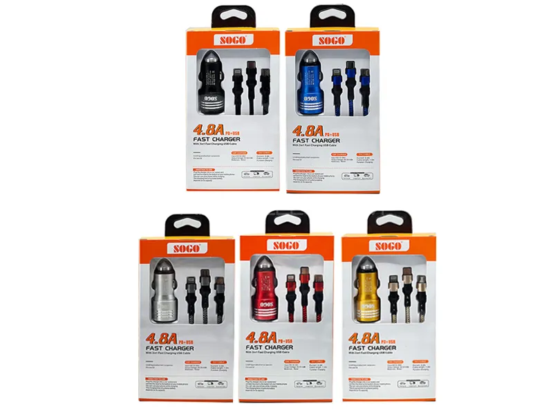 Sogo Fast Car Charger 3 in 1 - Fast Charging - Multi Colour  Sogo Fast Car Charger 3 in 1 - Fast Charging - Multi Colour Image-2