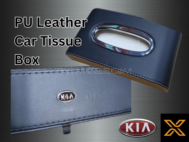 Premium High-Quality, Black PU Leather Tissue Box for All Kinds of KIA Cars / SUV with Logo Image-1