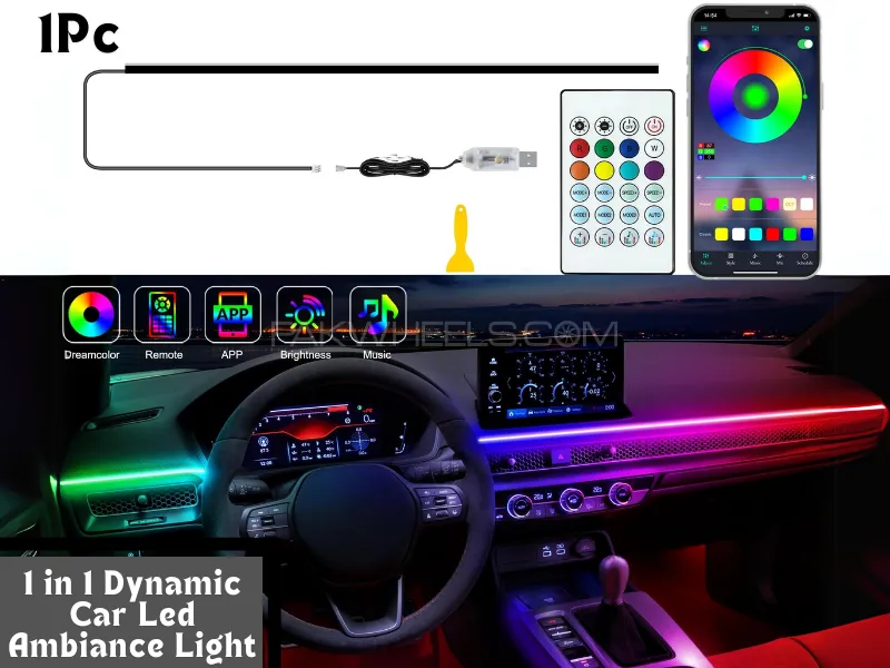 1Pc Dashboard Dynamic LED Ambiance Strip Lights | LED Strip Interior Light RGB | LED Strip Ambient Image-1