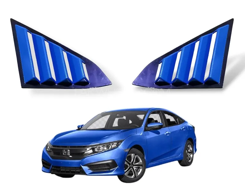Top Honda Civic 2016-2020 Matte Blue Quarter Window Glass Louvers Image-1