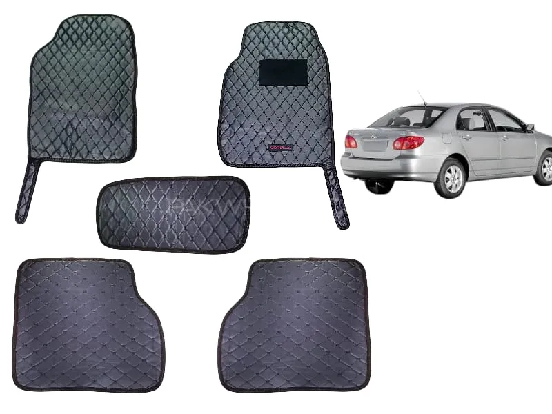 Toyota Corolla 2006-07 7D Black Cross Stitched Floor Mats Image-1