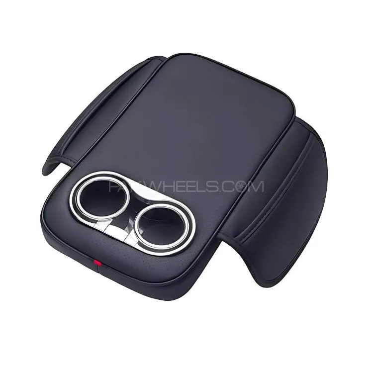 Car Center Console Armrest Cushion with Cup Holder Black Image-1