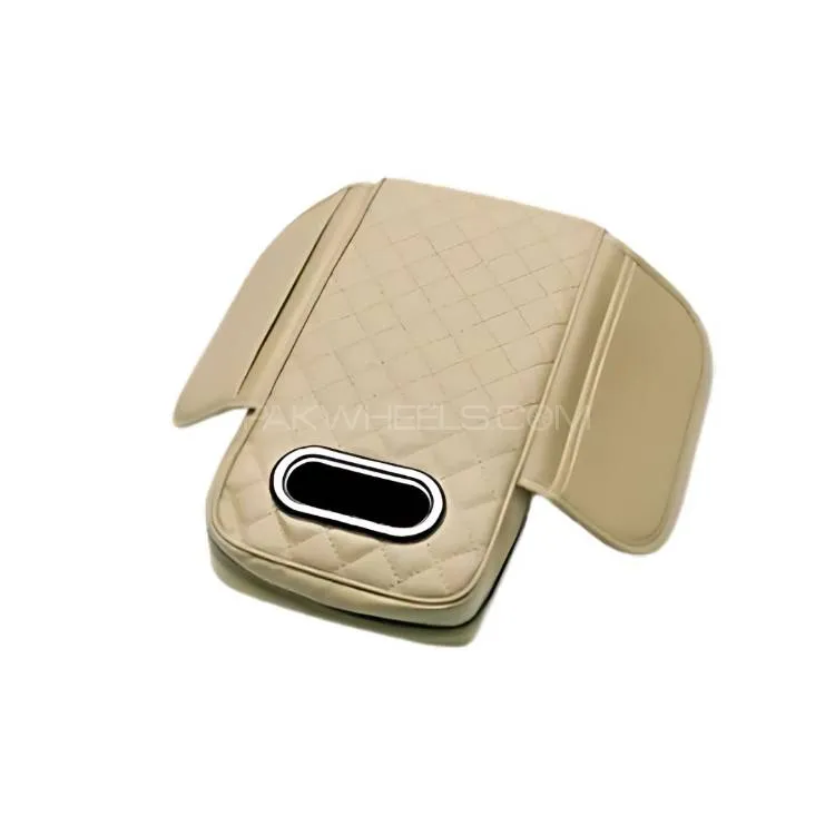 Car Center Console Armrest Cushion with Tissue Box Holder Beige Image-1