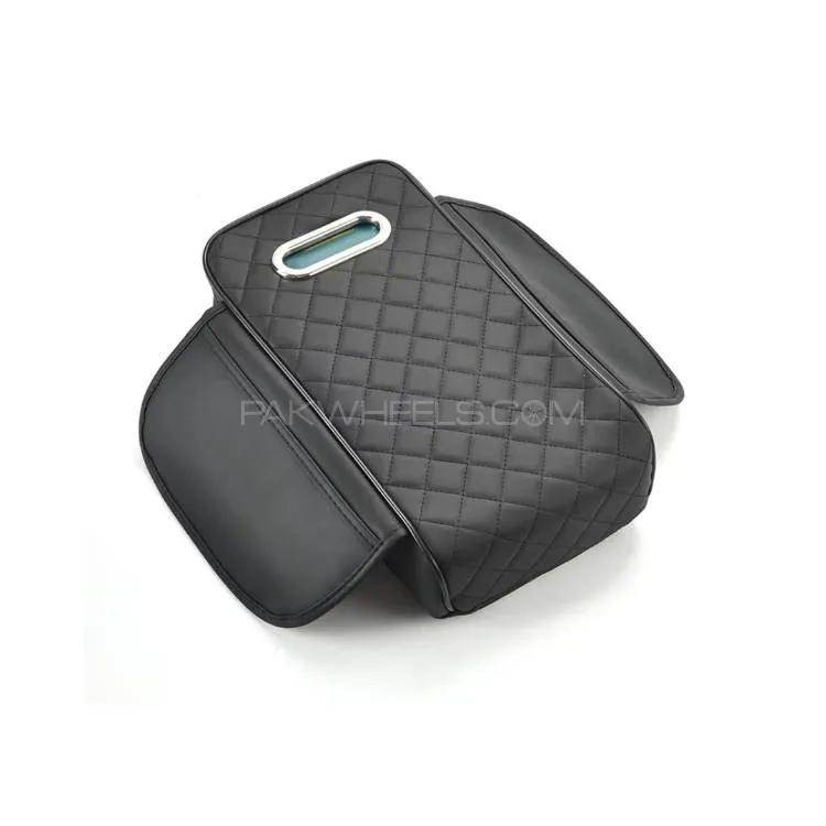 Car Center Console Armrest Cushion with Tissue Box Holder Black Image-1