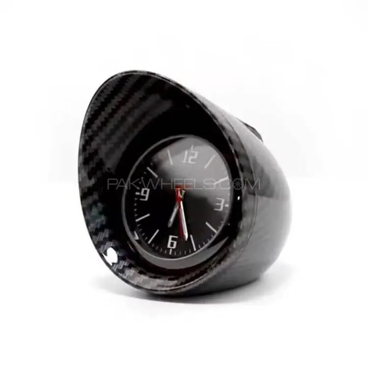 Universal Car Carbon Fiber Dashboard Analog Clock With Luminous Function In Premium Quality 1 Pc Image-1