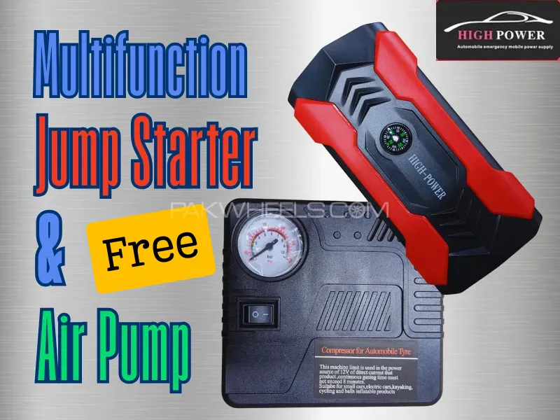 Car Jump Starter With Air Compressor Pump Device Portable Power Bank for 2000CC Vehicle 99800mAh Image-1