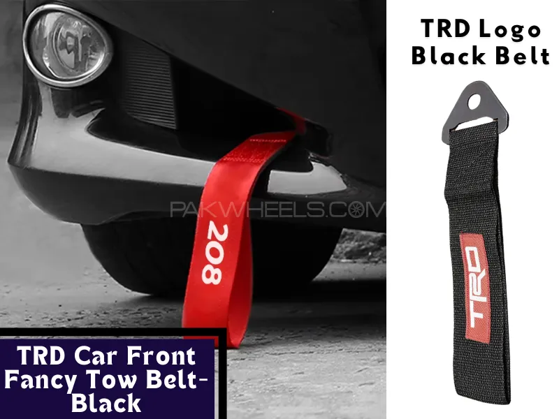 Universal TRD Black Strap Car Bumper Towing Hook | Car Automotive Tow Strap Front & Rear Bumper Hook Image-1