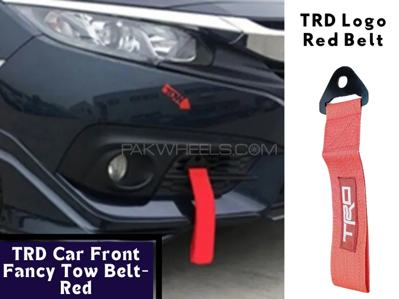 Universal TRD Red Strap Car Bumber Towing Hook | Car Automotive Tow Strap Front & Rear Bumper Hook Image-1