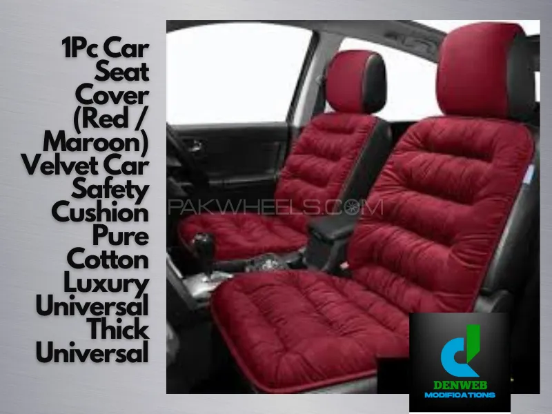 1Pc Car Seat Cover (Red - Maroon) Velvet Car Safety Cushion Pure Cotton Luxury Universal  Image-1
