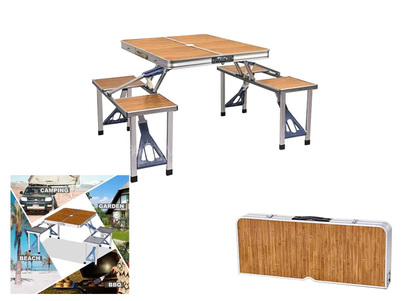 Portable Travel Picnic Table & Chairs - Wooden Style Image-1