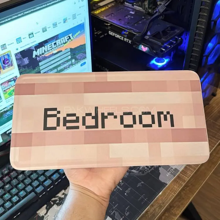 Minecraft Bedroom Metal Licence Plate (Pink) Image-1