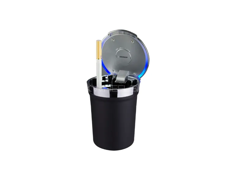 Portable Cylinder Car Ashtray with Lid & Blue LED Light | ABS Durable Build Image-1