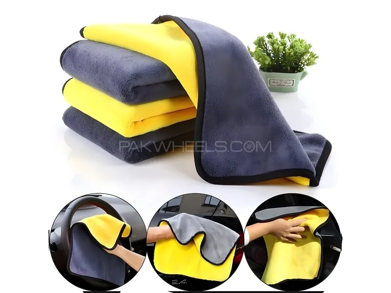 Micro Fiber Towel Clothes Size 30×40CM 300GSM in Yellow & Grey. Image-1