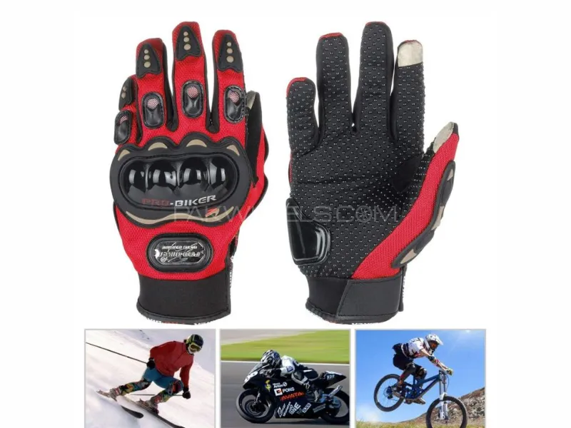 Racing/Riding Protective Full Finger Gloves – Red & Black Image-1