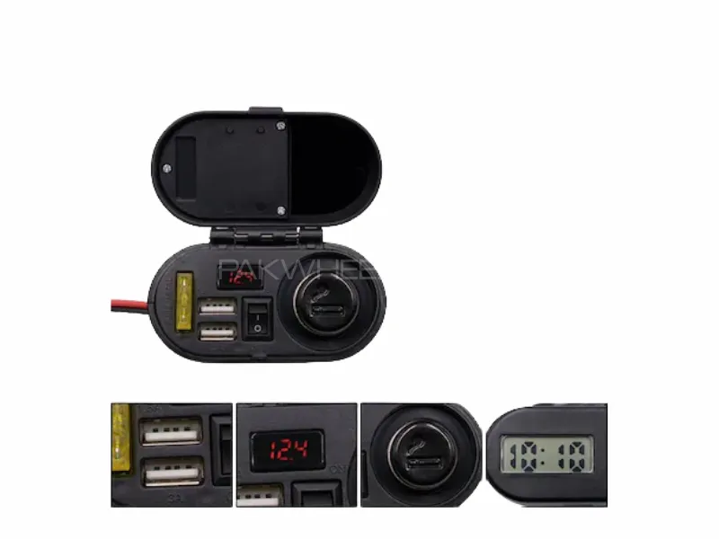 3-in-1 Waterproof Bike Lighter with Dual USB Charger & Digital Clock Image-1