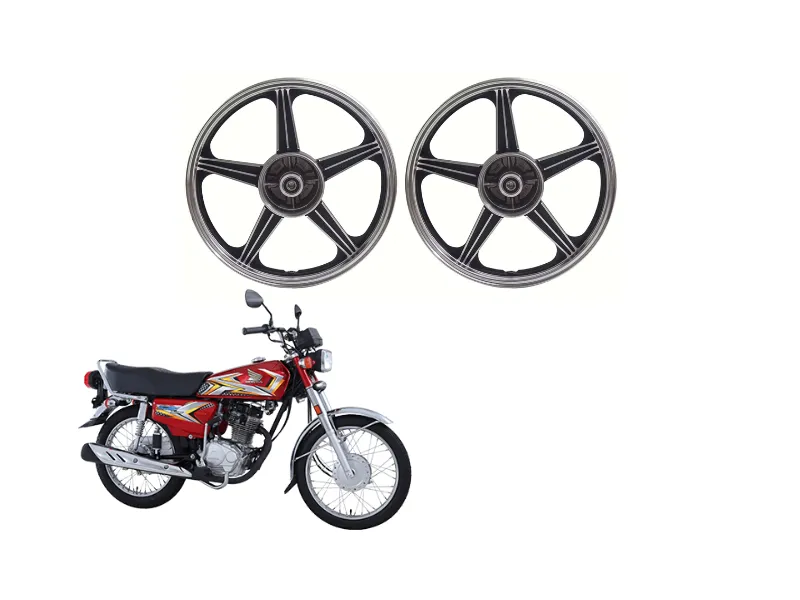 Black & Silver Alloy Rims Set for Honda CG125 – Front 18” & Rear 17” Image-1