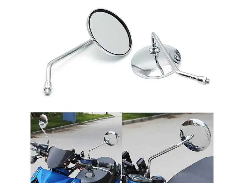 Chrome Fixed Rear View Side Mirrors – Universal Motorcycle Fit Image-1
