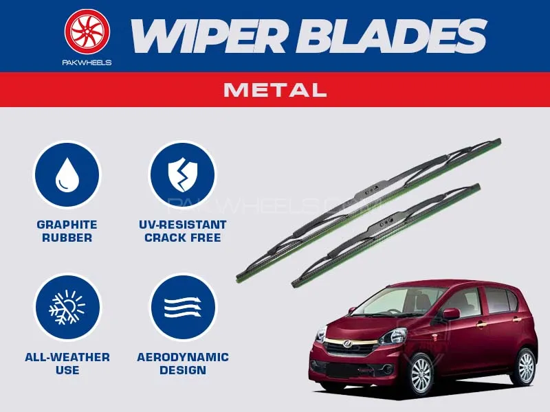 PakWheels Metal Wiper Blades For Daihatsu Mira 2013 - 2016 Image-1