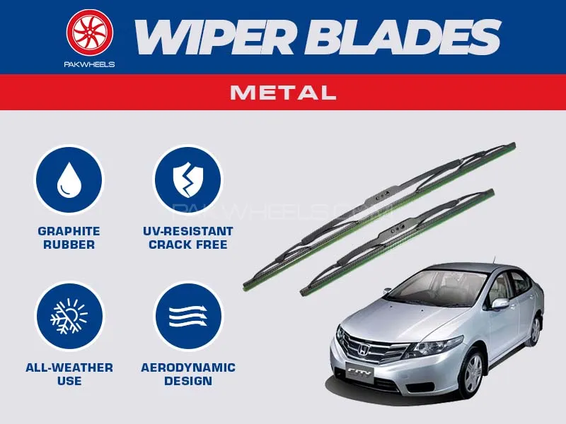 PakWheels Metal Wiper Blades For Honda City 2009 - 2020 Image-1