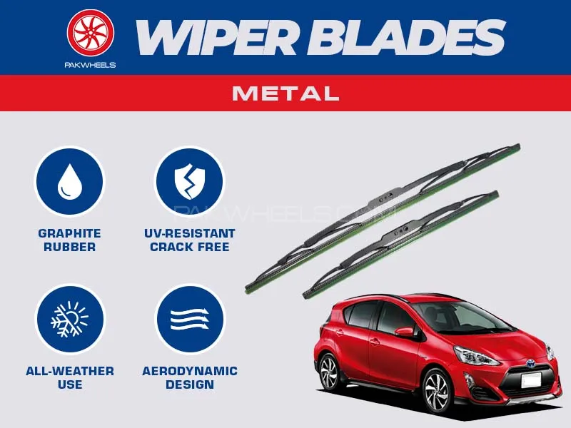 PakWheels Metal Wiper Blades For Toyota Aqua 2012 - 2020 Image-1