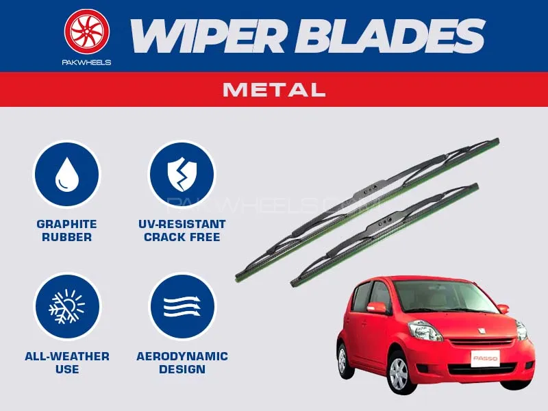 PakWheels Metal Wiper Blades For Toyota Passo 2005 - 2010 Image-1