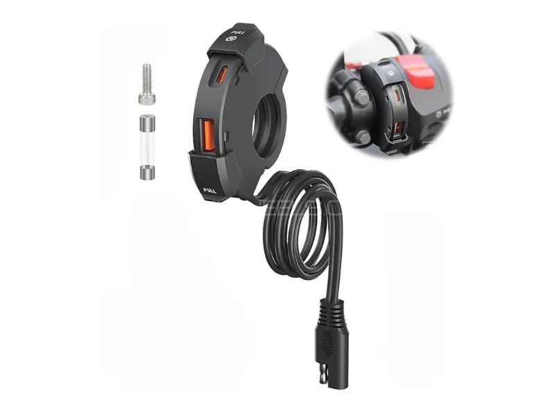 Motorcycle Handlebar USB Charger – 30W Type-C | Waterproof DC 12V–24V Image-1