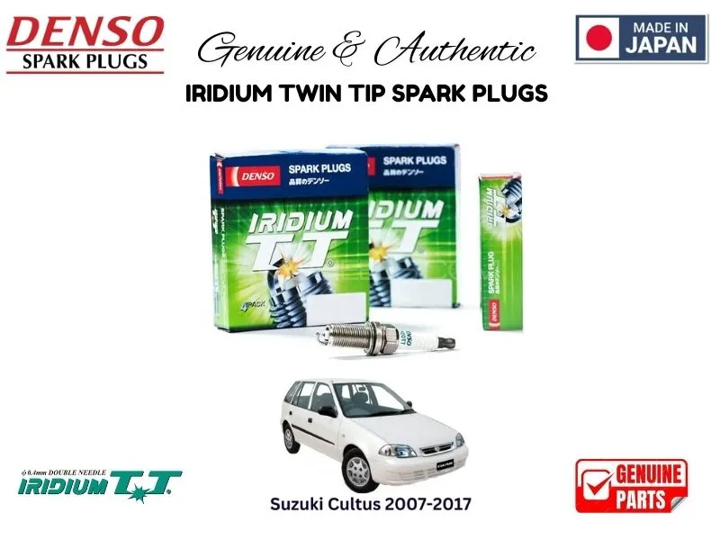 Suzuki Cultus 2007-2017  DENSO IRIDIUM TWIN TIP SPARK PLUGS 4 Pieces - MADE IN JAPAN Image-1