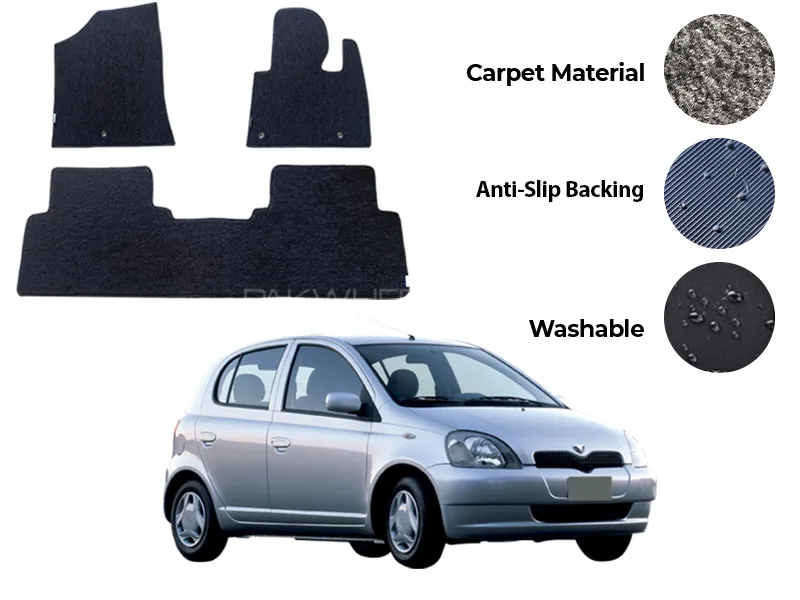 Toyota Vitz Genuine Fitting Carpet Floor Mat 3PCS - Model 1998-2004 Image-1