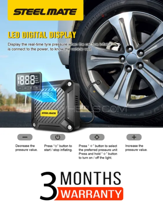 STEELMATE T5 Car Air Compressor Pump, Digital Pressure Gauge, Auto Shutoff With Warranty 3 Months Image-1