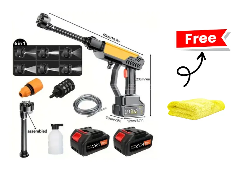 Imported Cordless Pressure Washer-6in1 Adjustable Nozzle-Dual Battery198V- Free Edgeless Microfiber Image-1