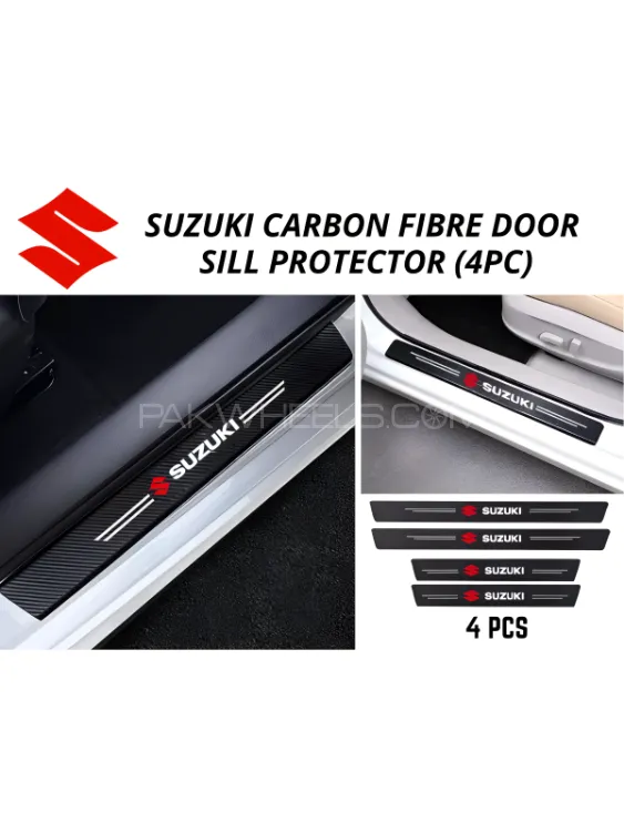 4(PCS) SUZUKI Logo Carbon Fiber Sill Protector - Scuff Plate Carbon Fibre, Door Anti Scratch Guard. Image-1