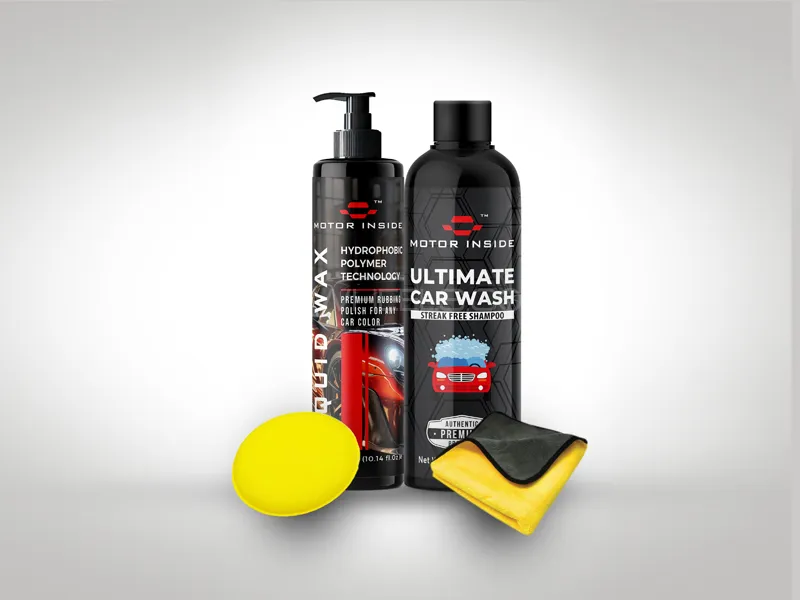 Motor Inside Car Exterior Kit (Ultimate Car Wash, Liquid Wax, Towel 600 GSM & Applicator Pad) Image-1