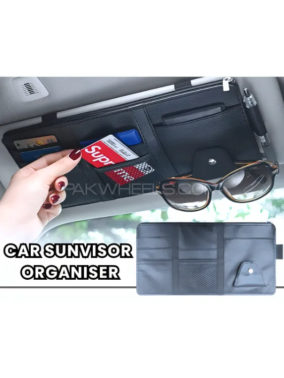 Car Sun Visor Organizer Black Multi-Pocket Pocket Organizer Car Document Storage Pen Holder-BLACK Image-1