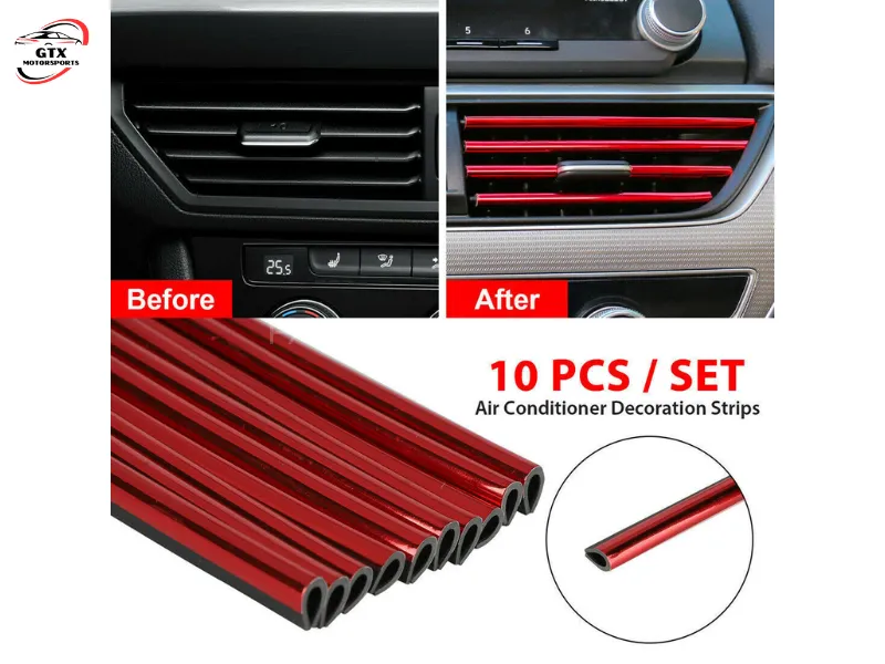 10PCS Car Dashboard & AC Vent Moulding Strips – Red | Decorative Interior Trim Accent Image-1