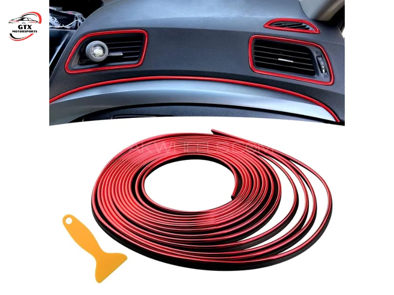 5M Universal Car Interior Trim Strips | Decorative Gap Fillers & Moulding Line Red Color Image-1