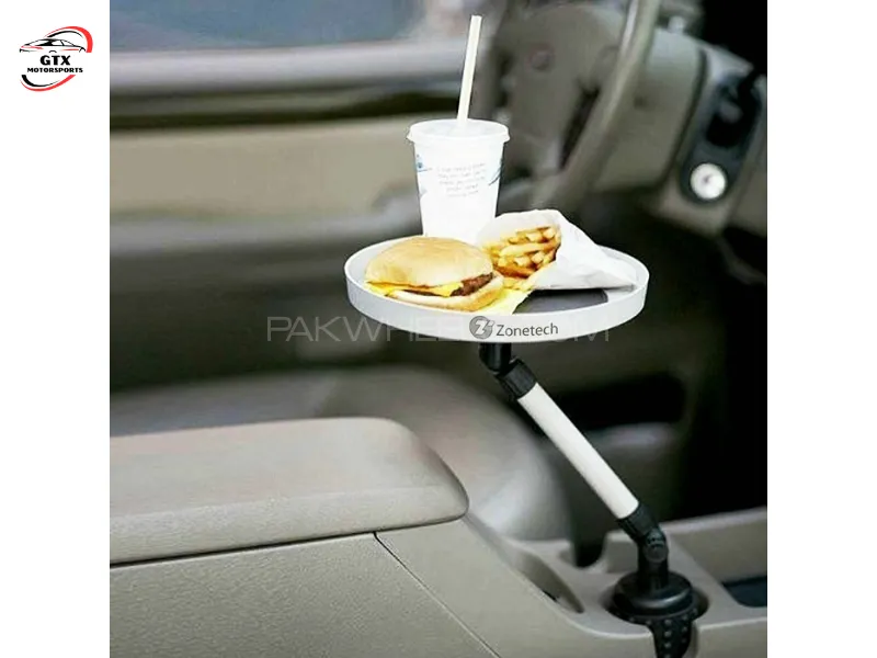 Zone Tech Swivel Car Tray Table with Cup Holder | Adjustable Vehicle Seat Organizer Image-1