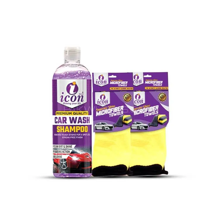 Car Shampoo 500ml + 2 x Premium Microfiber Cloth Car Wash & Shine Kit, Streak-Free Foam Cleaner Image-1