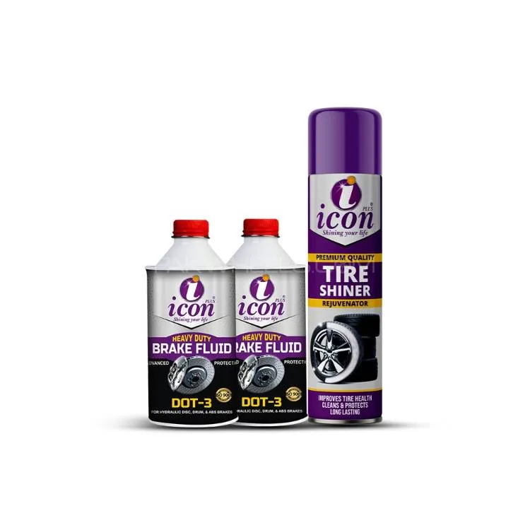 Icon Plus Brake Fluid DOT 3 200ml + Tire Shiner 650ml Brake System Safety & Tire Shine Maintenance Image-1