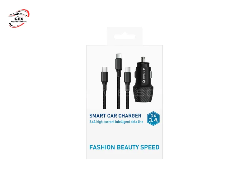 Smart Car Charger 3.4A – Triple USB Cable with iPhone, Type-C & Micro USB Support Image-1