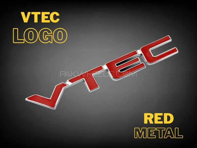 3D VTEC Metal Car Emblem | VTEC Sticker in Red Color with Silver Outline Image-1