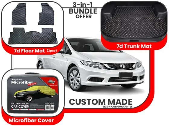 Honda Civic Rebirth 7D Floor Mat, 7D Trunk mat and Microfiber Cover - Model 2013-2016 Image-1