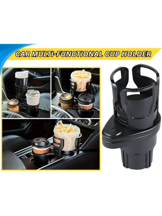 Multi-Purpose Car Cup Holder Bottle Holder 360° Rotatable  & Expandable - BLACK Image-1