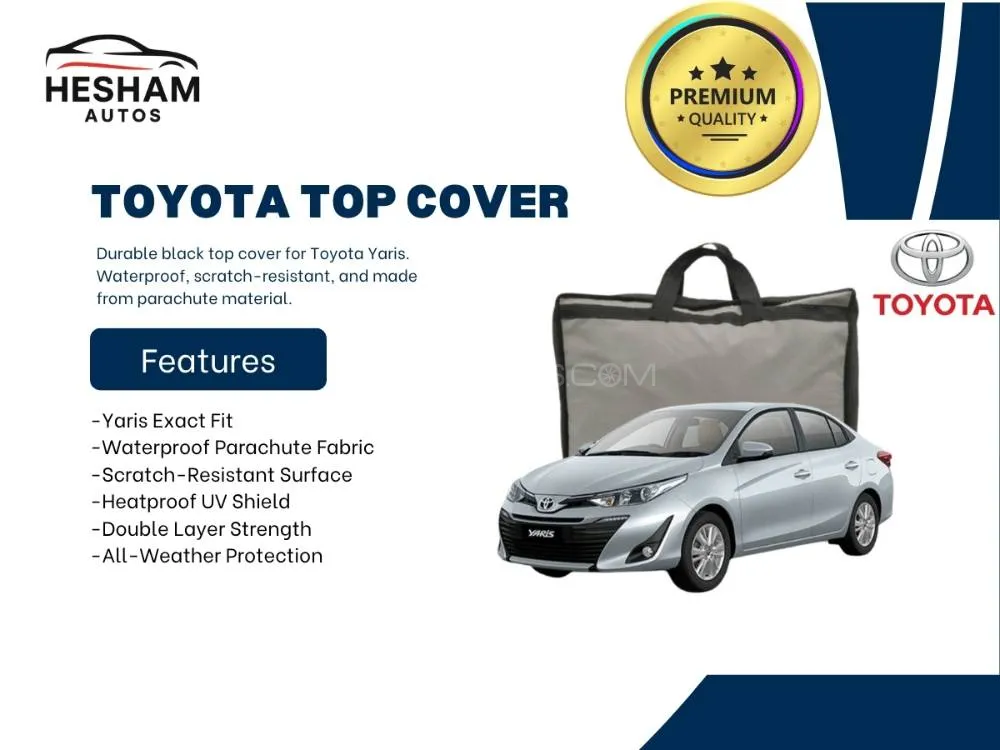Toyota Yaris Top Cover | Black | Waterproof | Scratch Resistant Parachute Material Image-1