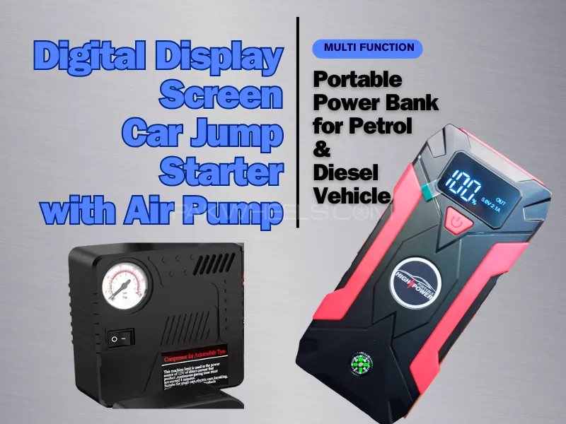LED Digital Display Screen | Car Jump Starter | Power Bank with | Car Air Pump | Emergency Starting  Image-1