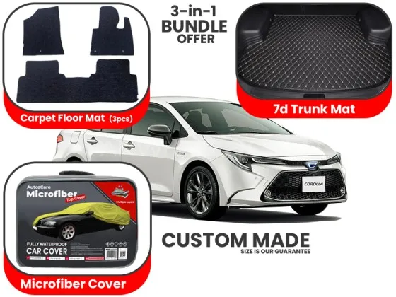Toyota Corolla 2018–2025 | Premium Bundle – 3-in-1 |Carpet floor mats , Trunk Mat, Microfiber Cover Image-1