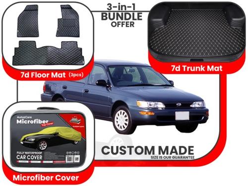 Toyota Corolla 1987-1995| Premium Bundle – 3-in-1 | 7D Floor Mats, Trunk Mat, Microfiber Cover Toyota Corolla 1987-1995| Premium Bundle – 3-in-1 | 7D Floor Mats, Trunk Mat, Microfiber Cover