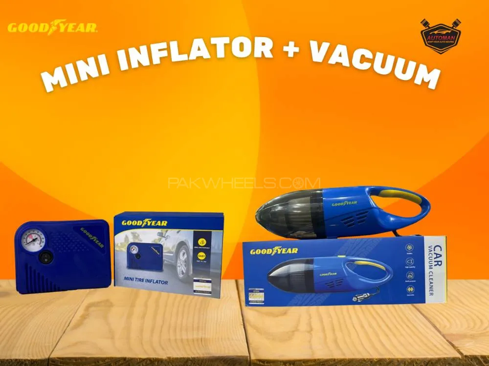 Goodyear Mini Tire Inflator & Car Vacuum Cleaner – Pack of 2 | Portable Air Compressor + High Power  Image-1