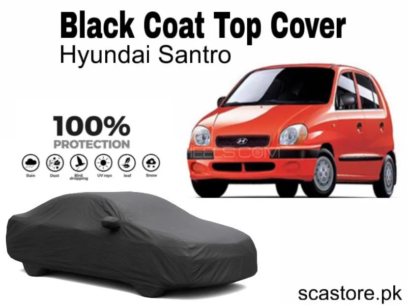 Hyundai Santro Black Car Top Cover For Full Body Protection Image-1