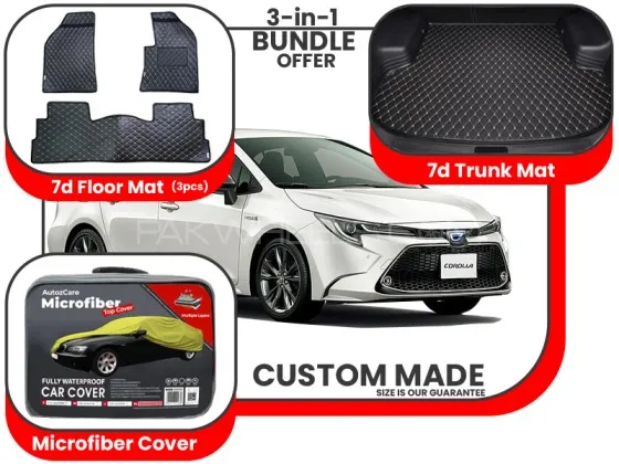 Toyota Corolla 2018-2025| Premium Bundle – 3-in-1 | 7D Floor Mats, Trunk Mat, Microfiber Cover Image-1