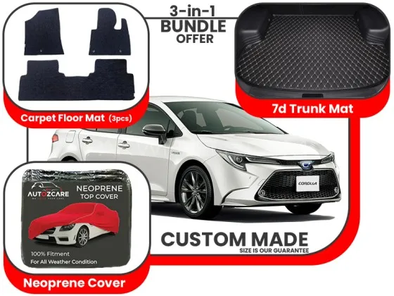 Toyota Corolla 2018-2025| Premium Bundle – 3-in-1 | Carpet Floor Mat, Trunk Mat, Neoprene Cover Image-1
